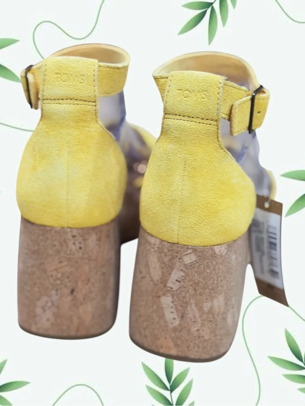TOMS Laila Suede Platform Cork Sandals Pineapple Yellow Size 9 NWT No Box